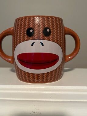 Novelty Brown Sock Monkey Double-Handled Ceramic Mug